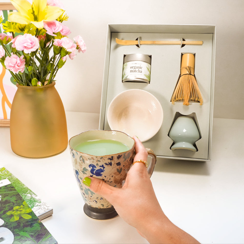 Set Da Tè Matcha Giapponese Completo - Con Frusta In Bambù, Portafrusta In Ceramica, Cucchiaino E Cucchiai In Legno